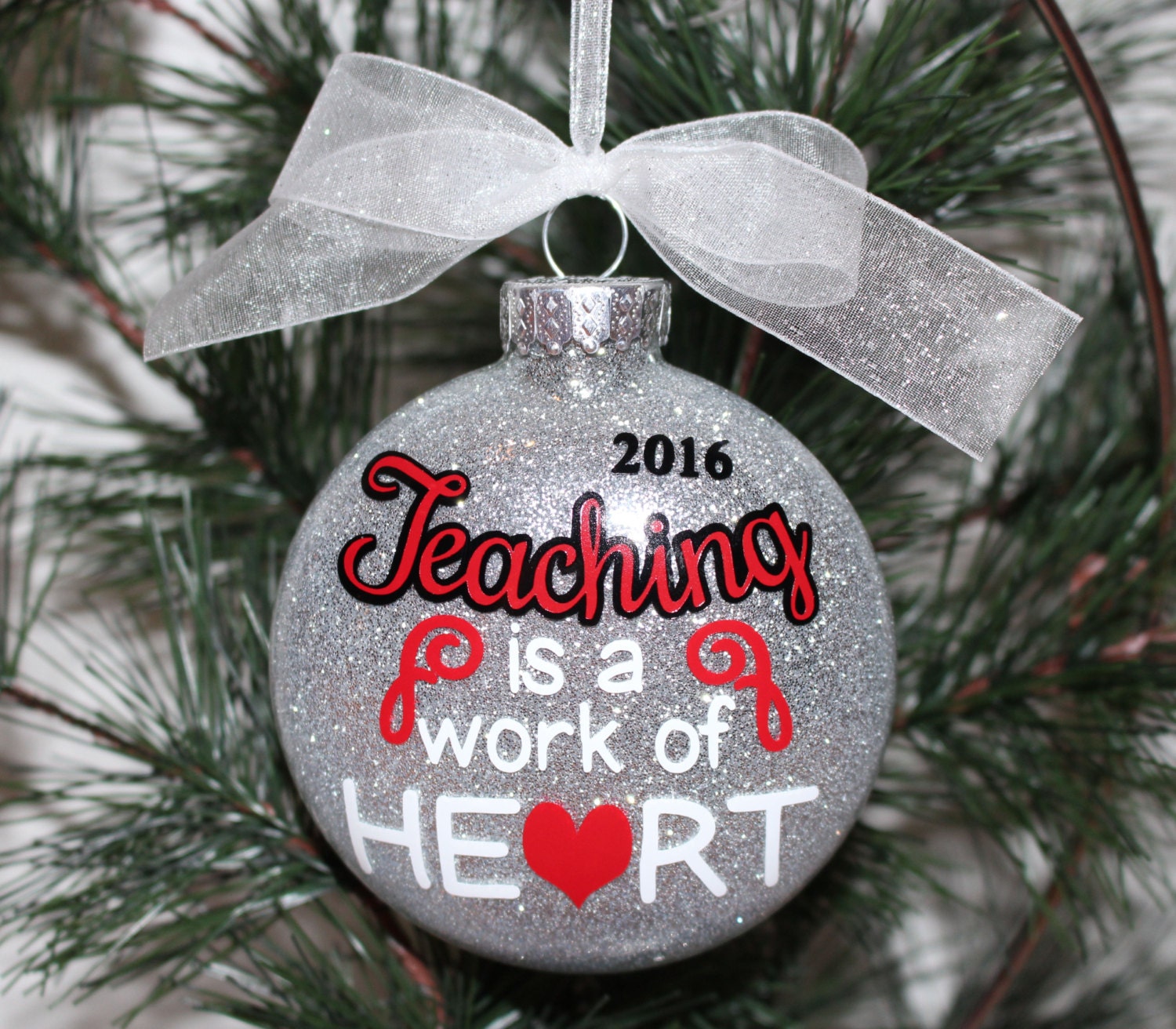 Teacher Ornament Great Teacher Christmas Ornament Glass Etsy