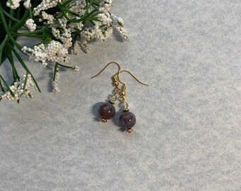 Purple, Clear, and Gold Beaded Earrings