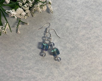 Cube Blue and Crystal Earrings