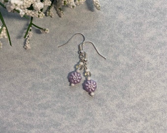 Purple and White Snowflake Earrings