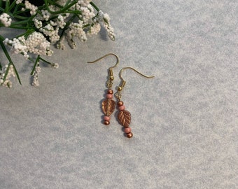 Pink, Gold, Feather Bead Earrings