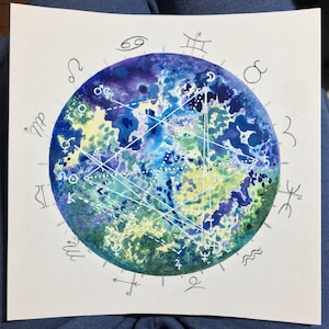 Carta Natal personalizada - acuarela - 9 " x 9" - Carta de nacimiento - Astrología - Arte canalizado - Zodíaco, Regalo, Boda, Nacimiento, Evento