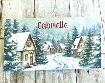 Portamonedas navideño personalizado: Tarjeta de Pueblo Invernal