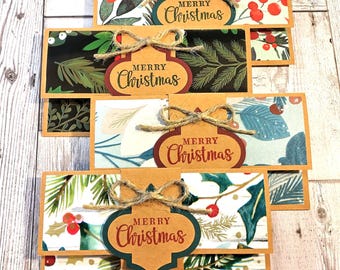 Juego de 4 tarjeteros navideños – Sobres hechos a mano con motivos navideños y lazo de cordel