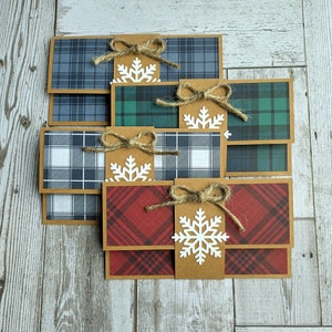 Ensemble de porte-cartes de Noël - Motif écossais avec noeud de ficelle et flocon de neige - Carte de poche pour emballage cadeau des Fêtes
