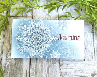 Portamonedas navideño personalizado: sobre con forma de copo de nieve para tarjetas de regalo