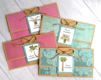 Juego de 4 tarjeteros de regalo navideños tropicales
