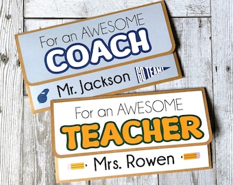 Tarjeta de agradecimiento personalizada para profesores o entrenadores con bolsillo