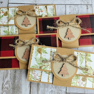 Ensemble de porte-cartes de Noël - Plaid de Noël, pin rustique en bois, porte-monnaie, pochette pour cartes-cadeaux, emballage enveloppe vacances