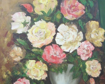 Myra Still Life Flowers In Vase Signed Oil On Canvas Numbered Original Frame