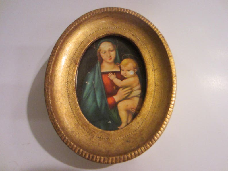 Madonna And Child Paper Portrait Oval Gilt Wood Frame