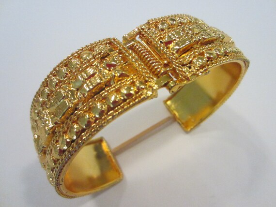 Golden Cuff Bangle Metal Hinged Bracelet Geometri… - image 5