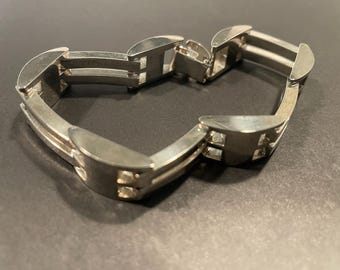 925 Sterling Silver Vintage Mexico Modernist Link Bracelet 7.5