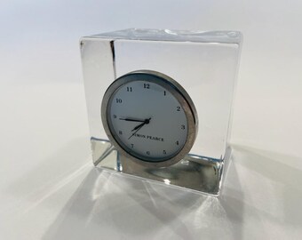 Simon Pearce Woodbury Glass Block Signed Clock Monogram Exclusive