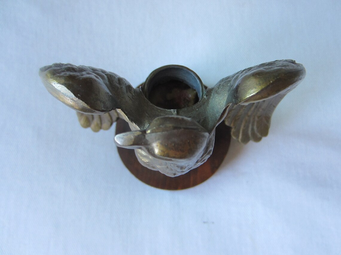 Bronze Eagle Candle Holder Circular Mahogany Stand Etsy
