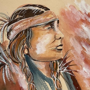 Melanie Boone Indian Portrait Signed Watercolor Gouache Impressionist Native Painting