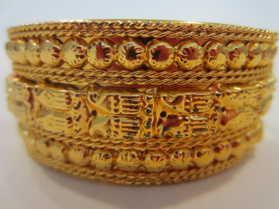 Golden Cuff Bangle Metal Hinged Bracelet Geometri… - image 6