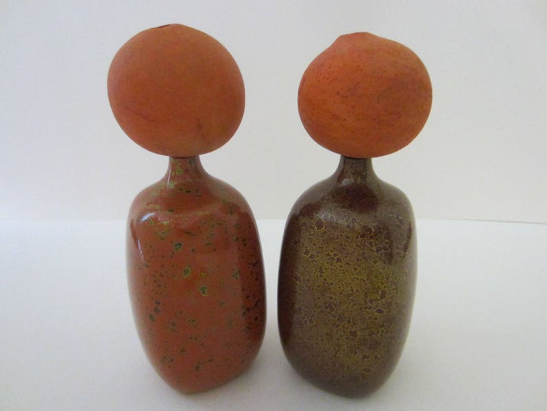 Fine Arts Japan Ceramic Orange Red Vases Gold Specs With Label Fine Art