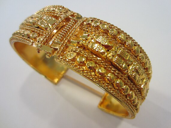 Golden Cuff Bangle Metal Hinged Bracelet Geometri… - image 4