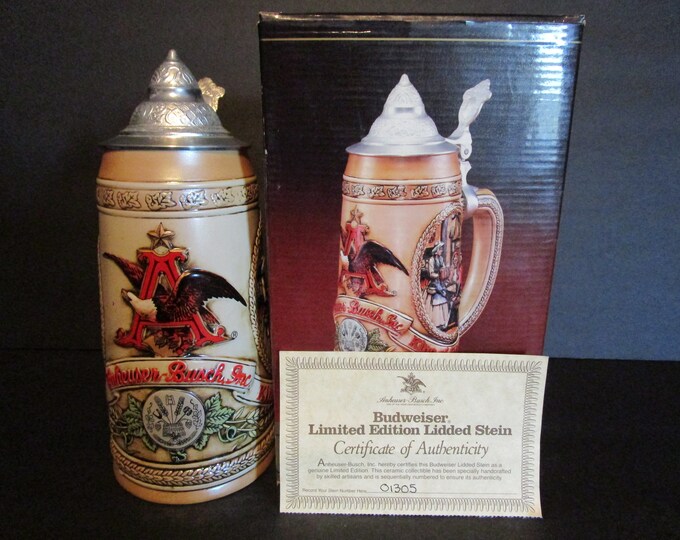 1988 Budweiser "Public House" Lidded Stein - History of Brewing Series