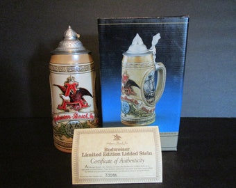 1987 Budweiser "Early Transportation" Lidded Stein - History of Brewing