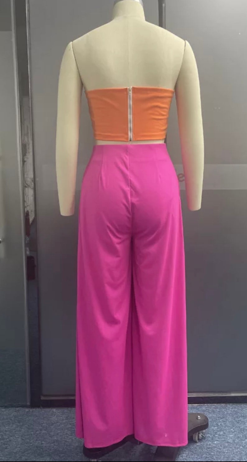 Two Pieces Solid Color Crop Top & Wide Leg Pants