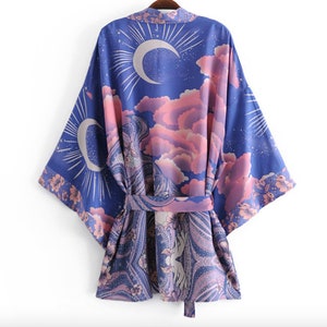 3colors Available,girl and Moon Pattern Cotton Cover Up, Kimono, Jacket ...