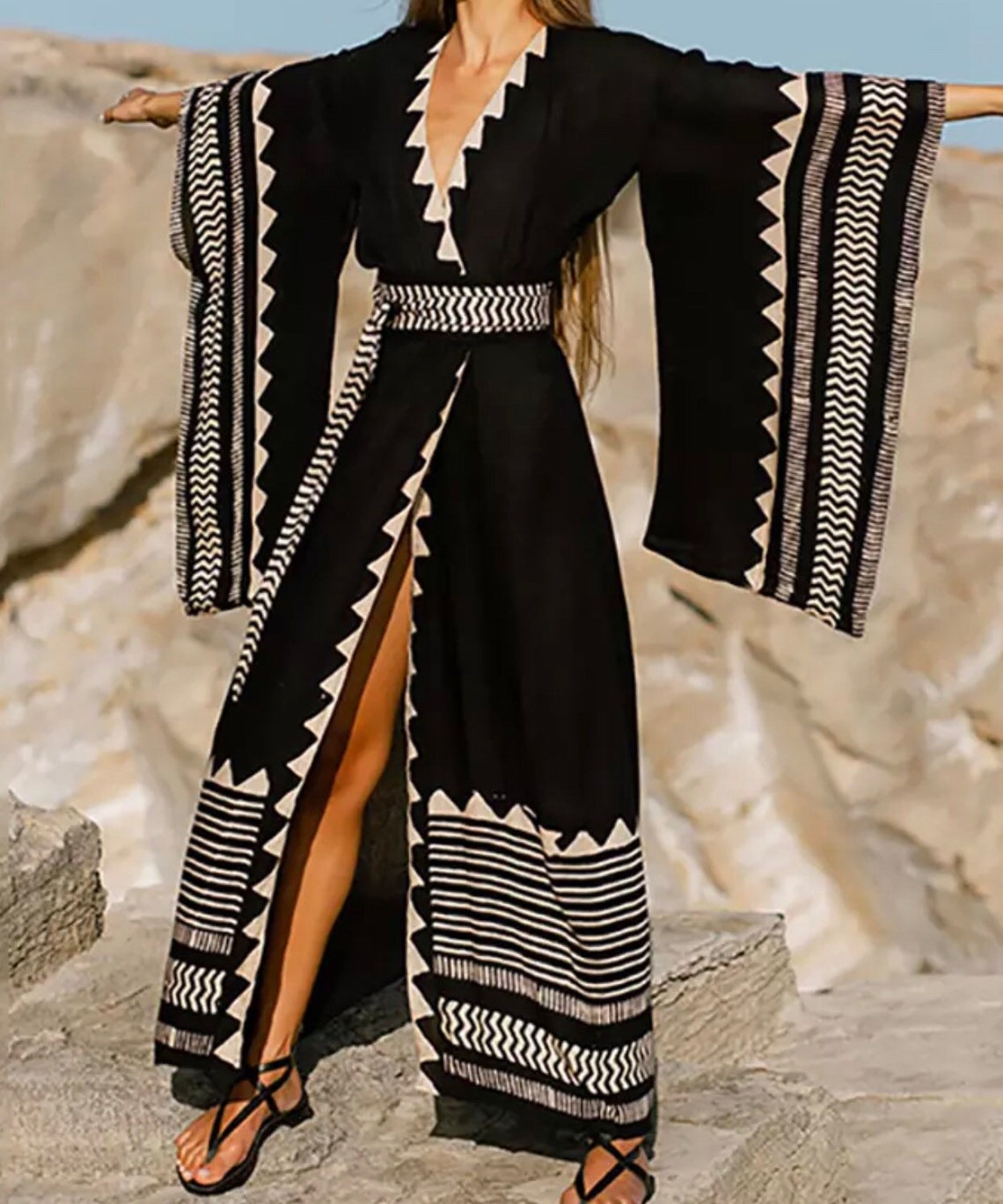 Black and Cream Print Cover Ups Long Dress Beach Cover Ups - Etsy
