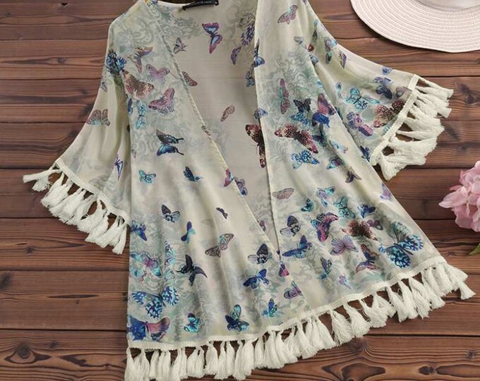 Butterfly Flower Women's Kimono Chiffon Cover Up