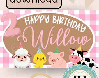 Banner de cumpleaños, plantilla de banner digital, descarga de banner editable, plantilla de Canva