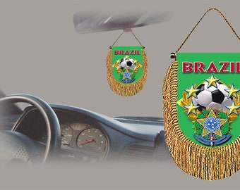 Brazil soccer 2022 rear view mirror car banner pennant