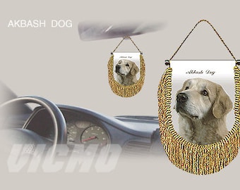 Akbash dog rear view mirror car banner pennant