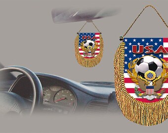 USA soccer 2022 rear view mirror car banner pennant