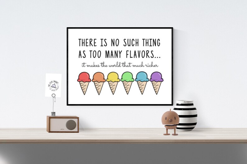 Rainbow Ice Cream Cone Printable Poster Equality Quote Etsy