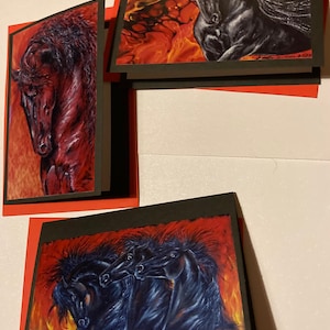 BLACK FRIESIAN HENGSTEN (collectie 2) - 3 zwarte wenskaarten met zwarte of rode enveloppen
