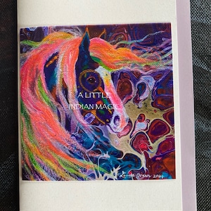 MAŁA INDYJSKA MAGIA - ręcznie zdobiona kartka z liliową kopertą 4” x 6”.