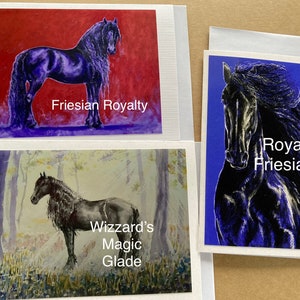 FRISIANOS EN MORADO - Paquete de 3 tarjetas de felicitación en blanco con sobres blancos