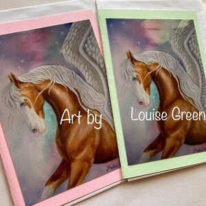 SKYHORSE AURORA - Biglietto di auguri vuoto su cartoncino rosa o verde con busta bianca