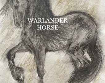 WARLANDER HORSE - original Graphite and charcoal pencil drawing 12.5 x 20 cm