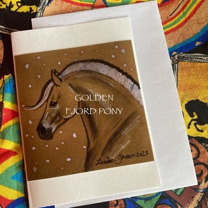 GOLDEN FJORD PONY - carte Fjord Pony vierge sur papier cartonné perle blanche avec enveloppe blanche 4 x 6 po
