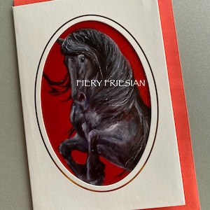 FRIESIAN - biglietto d'auguri vuoto con cornice ovale e busta rossa 4" x 6"