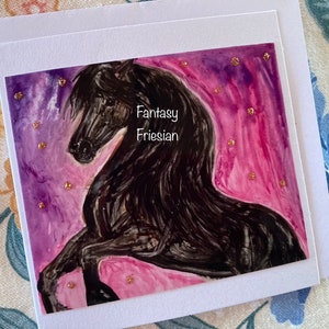 FANTASY FRIESIAN - Verfraaide mini-notitiekaart met witte parelenvelop 4" x 4"