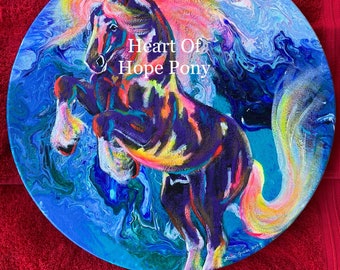 HEART Of HOPE PONY - original Acrylic painting on round stretched canvas 16 “ x 16”