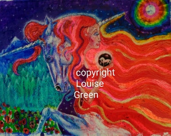 ALMAS DE UNICORNIO - pastel al óleo original y técnica mixta a bordo de 11" x 14"