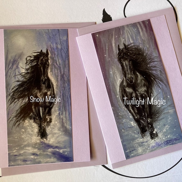 FRIESIAN MAGIC - 2 paquets de cartes vierges pour chevaux frisons avec papier cartonné lilas et enveloppes