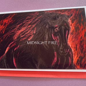 MIDNIGHT FIRE - Blanko Grusskarte Friesen Pferd mit rotem Umschlag 10cm x 15cm