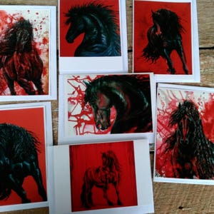 FRIESIANS IN RED - 7er Pack Blanko Grußkarten mit Roten oder Weißen Umschlägen