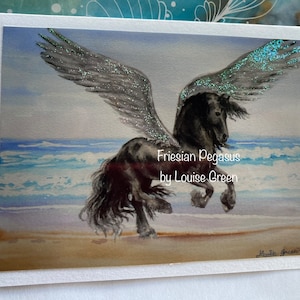 PEGASO FRISÓN - Tarjeta de felicitación adornada con sobre azul claro o blanco