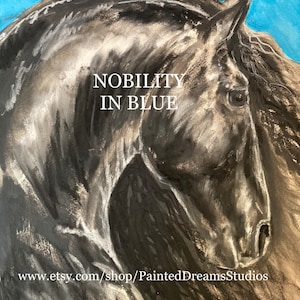 NOBILITY IN BLUE - Oryginalny rysunek w technice mieszanej wykonany węglem drzewnym i tuszem na papierze akwarelowym o gramaturze 300 g/m2, 14” x 10”