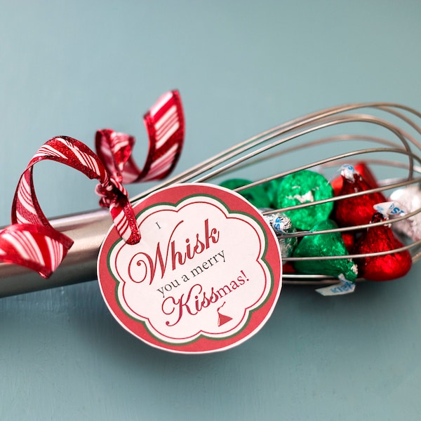 Printable I Whisk You a Merry Kissmas tag | Teacher gift tag | neighbor gift | Christmas gift | Cheap holiday gift | last-minute gift